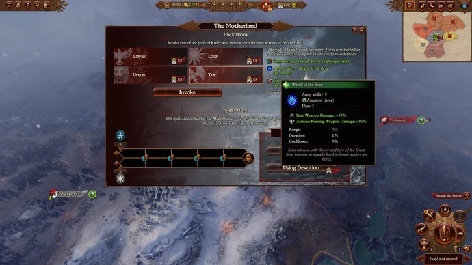 Many of Kislev’s unique mechanics in Total War: Warhammer 3 are accessed via the ‘Motherland’ tab.