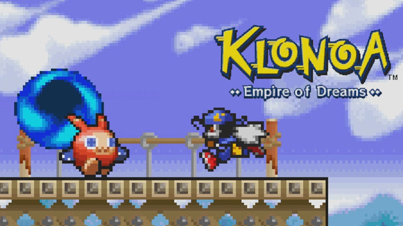 Screenshot of Klonoa Empire of Dreams on GBA with game logo