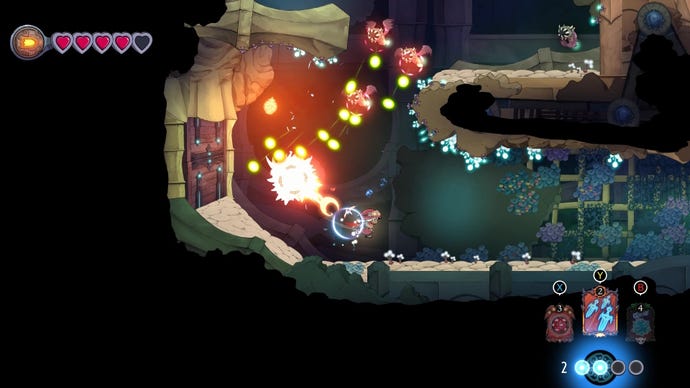 A witch fires magical spells at a bunch of bats in The Knight Witch