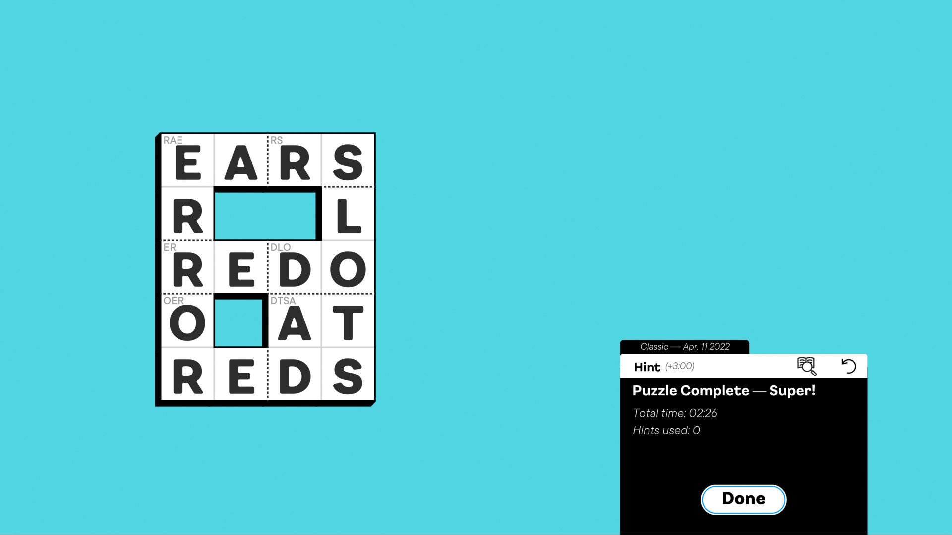 A screenshot of Knotwords, a crossword-style logic puzzle game, showing a single puzzle screen against a pale blue background. - 13