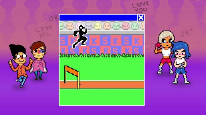 Doing a hurdles minigame in Knuckle Sandwich.