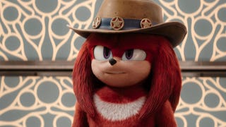 Knuckles, in live action, in the iconic three-star hat.