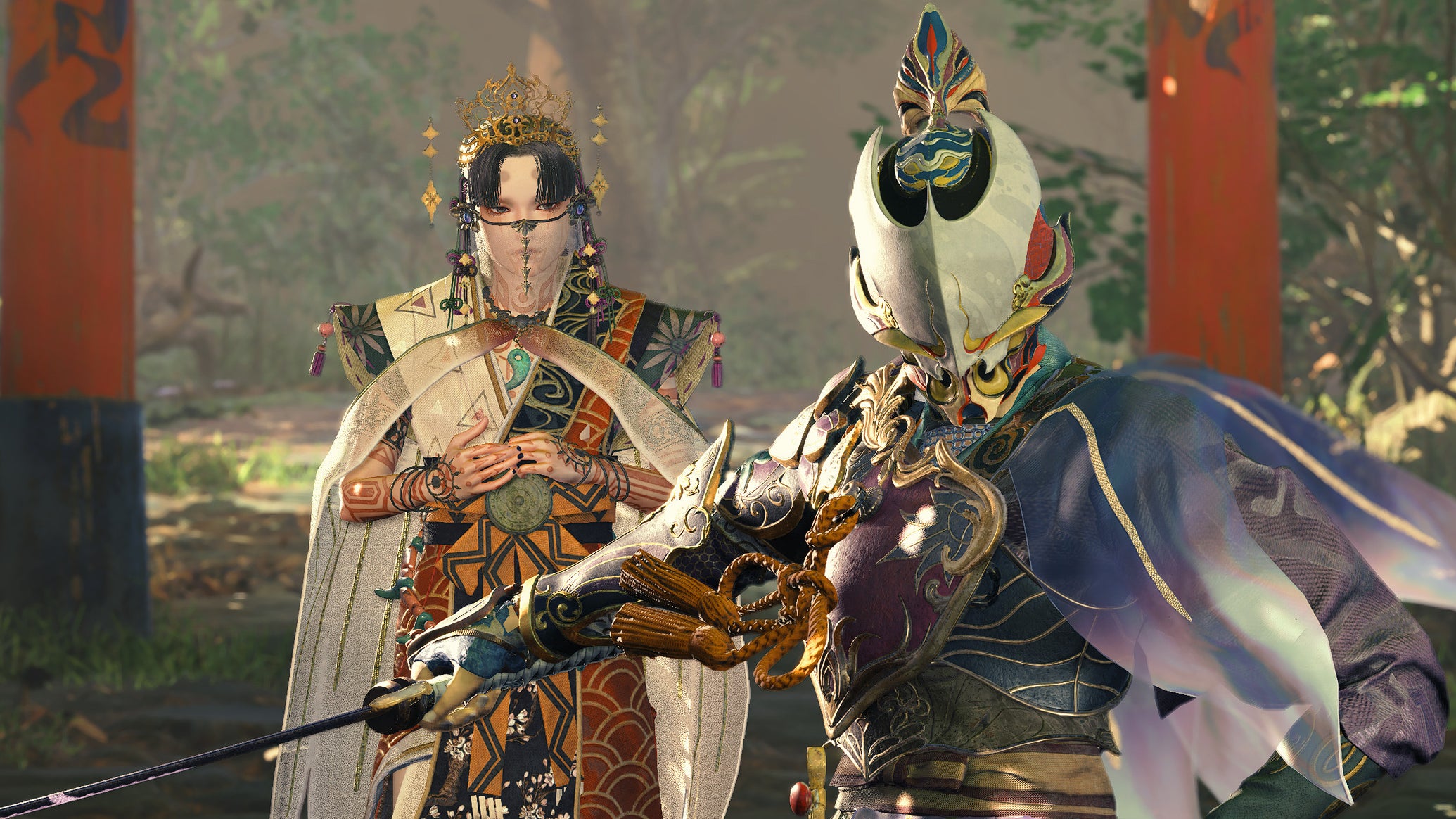 A dramatic pose in a Kunitsu-Gami: Path of the Goddess screenshot. - 1