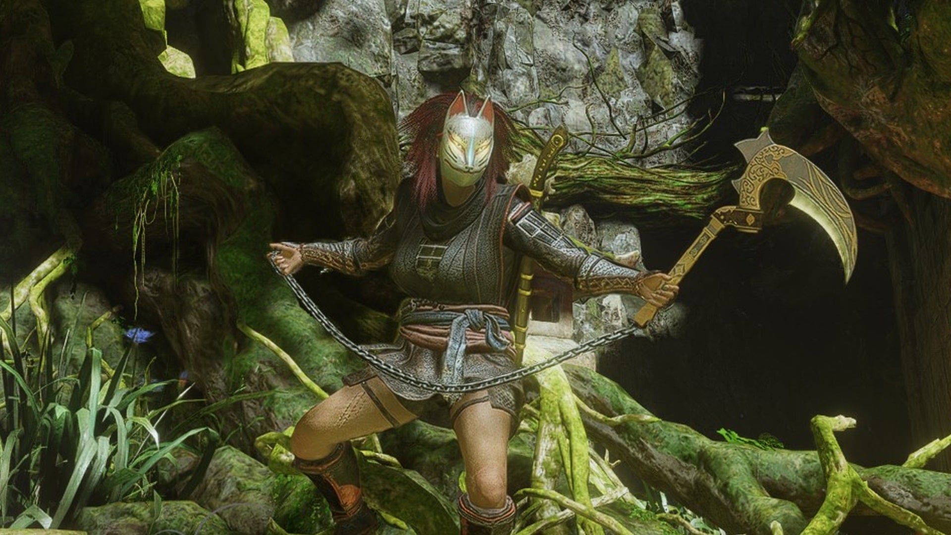 A Ninja holds a dangerous, severely sharp Kusarigama in both hands in Nioh 3. - 16