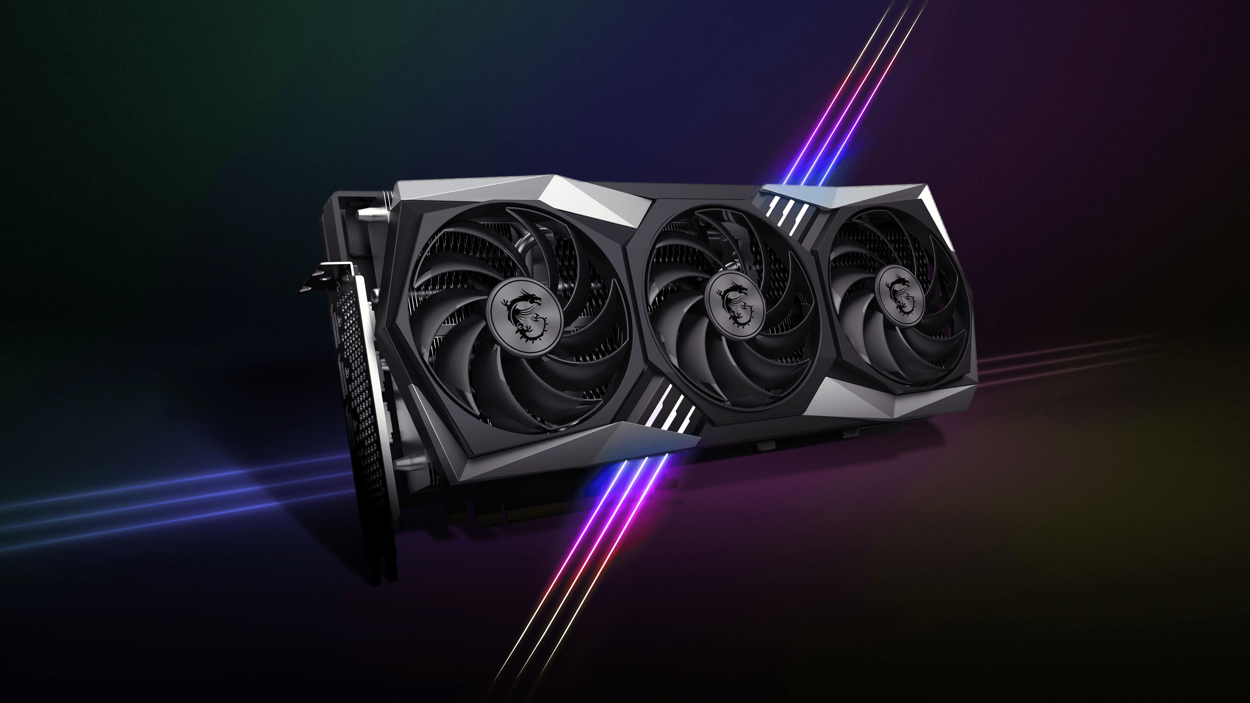 msi&rsquo;s radeon rx 6800 xt graphics card, pictured on a coloured background