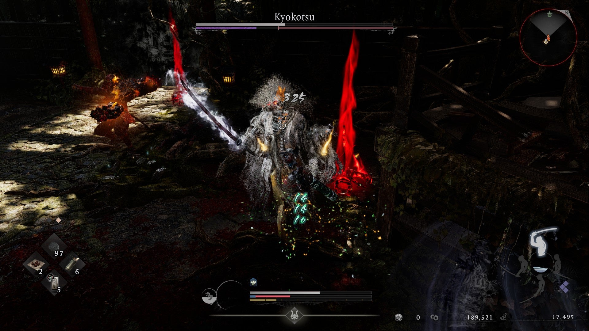 Fighting the ghostly boss Kyokotsu in Nioh 3. - 13