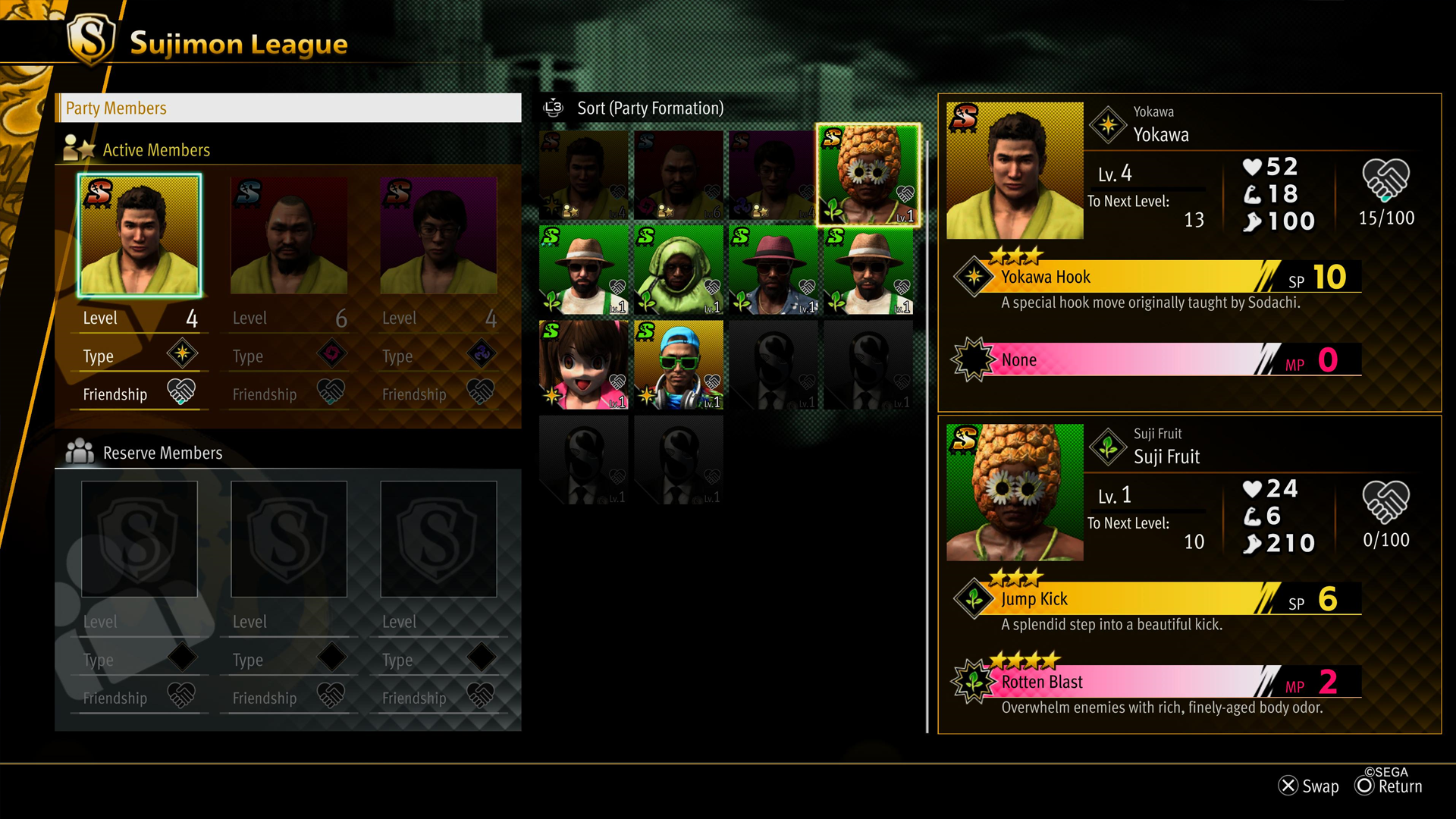 Each sujimon in Like a Dragon Infinite Wealth has different stats and types.