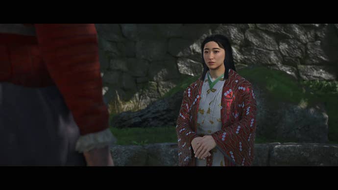 A romance scene between Yasuke and Lady Oichi in Assassin’s Creed Shadows.