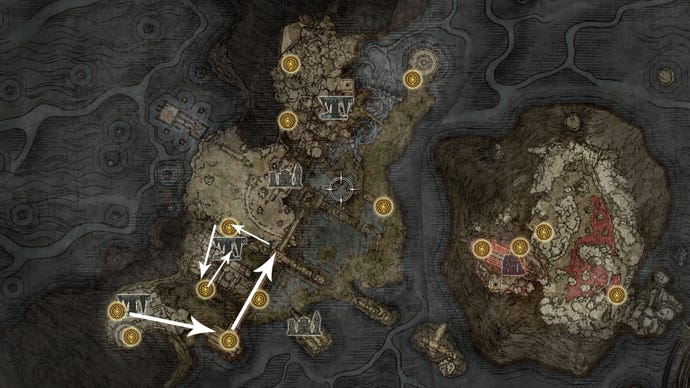The location of the Fingerslayer Blade on the Elden Ring map.