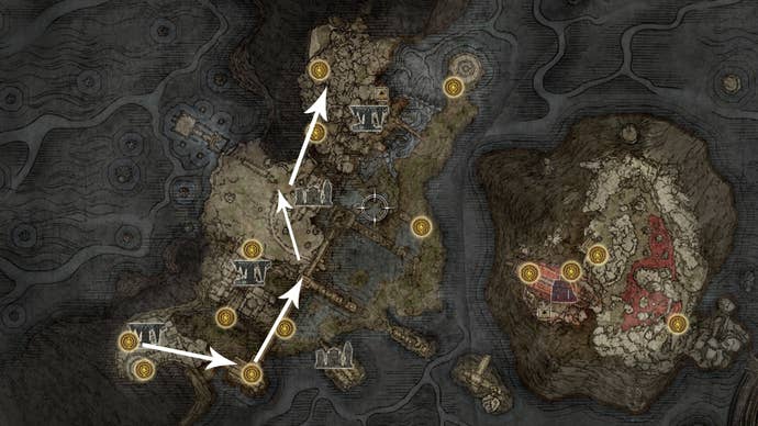 The location of the Valiant Gargoyle boss in Elden Ring.