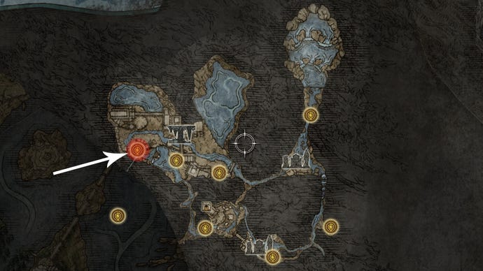 The location of the elevator leading to the Lake of Rot in Elden Ring.