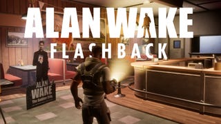 A promotional image for Alan Wake: Flashback showing the game's title superimposed over a recreation of the diner from the original Alan Wake.