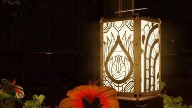 A quadrate lantern with curling floral patterns, lasting successful the acheronian adjacent to leaves and reddish blossoms, from a Frictional crippled teaser video.