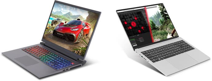 rtx 3060 laptop designs, with the thicker chillblast defiant 16 on the left and tuxedo infinitybook pro 16 on the right