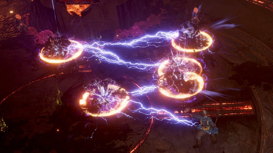 A character chains a lightning attack between multiple enemies in action RPG Last Epoch