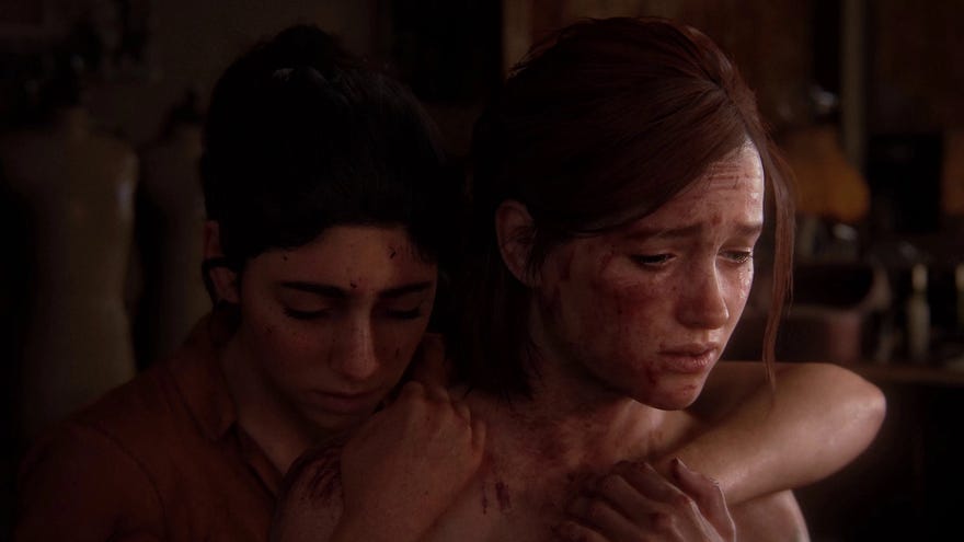 Dina and Ellie embrace in The Last of Us 2 Remastered