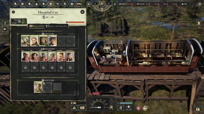 A menu for the hospital car during Last Train Home gameplay