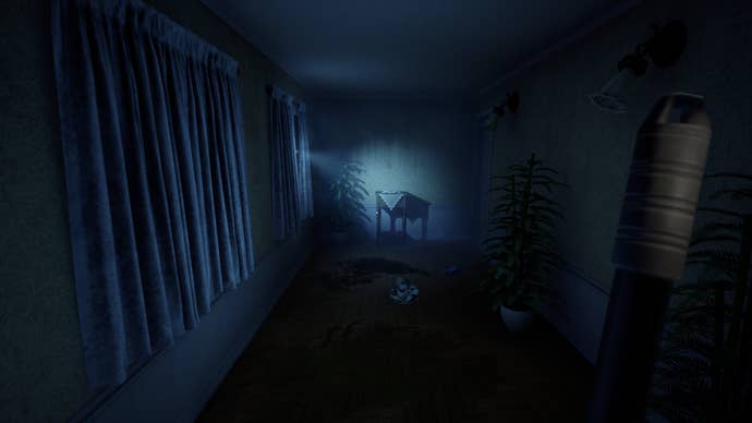 Preparing to clean a spooky corridor in a Late Night Mop screenshot.