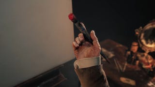 Layers Of Fear 3 teaser trailer - A man's hand holds a paint brush that drips red paint onto his hand