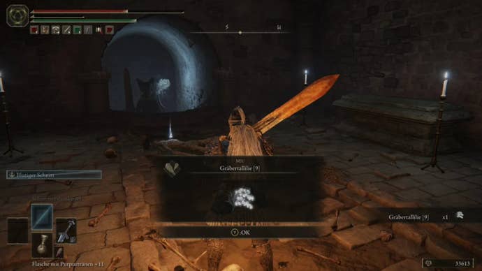 lden ring player collecting loot in giant mountaintops catacombs