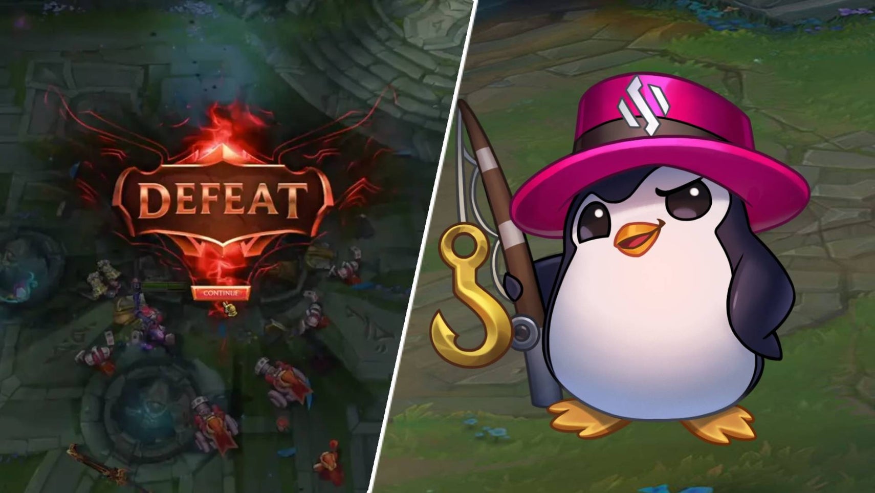 League of Legends defeat screen cut with bait ping penguin emote - 1