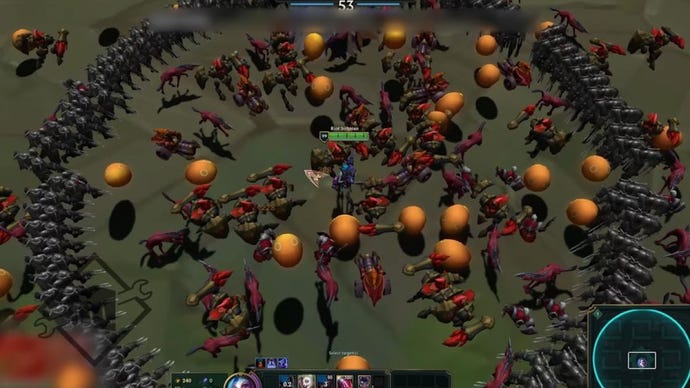 A work-in-progress shot of League Of Legends' upcoming PVE mode, showing Jinx surrounded by minions.