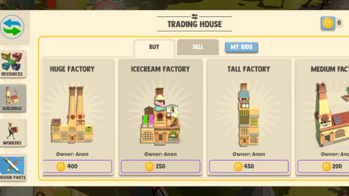 The trading house interface in blockchain game Legacy