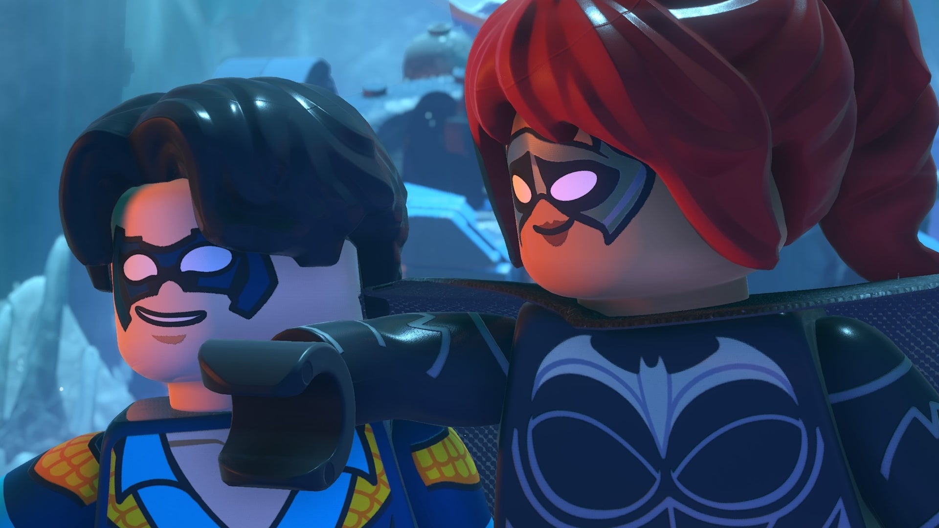 Lego Batman Legacy of the Dark Knight screenshot showing Batgirl pointing next ot Nightwing