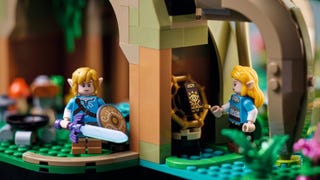 The Legend of Zelda Great Deku Tree set showing Breath of the Wild's Link and Zelda stood around the tree.
