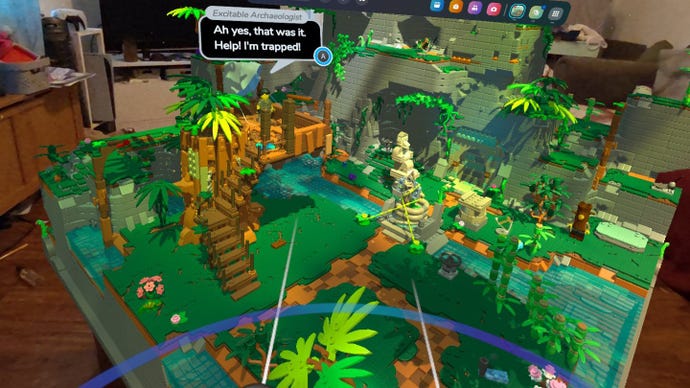 A jungle level in Lego Bricktales being played in VR