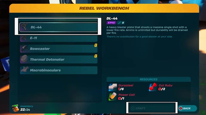 lego fortnite DL-44 blaster rebel workbench recipe