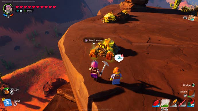 Power Chord mining an outcrop of Amber in LEGO Fortnite