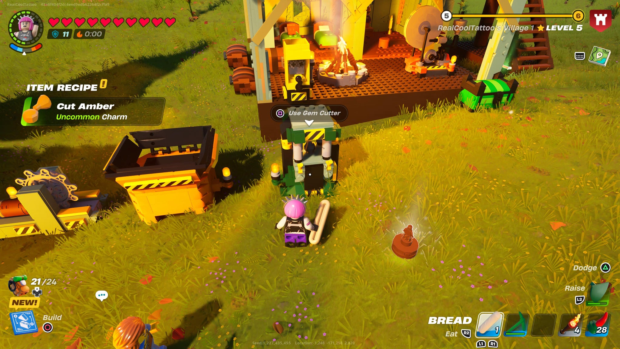 Power Chord refining Rough Amber into Cut Amber using a Gem Cutter in LEGO Fortnite - 4