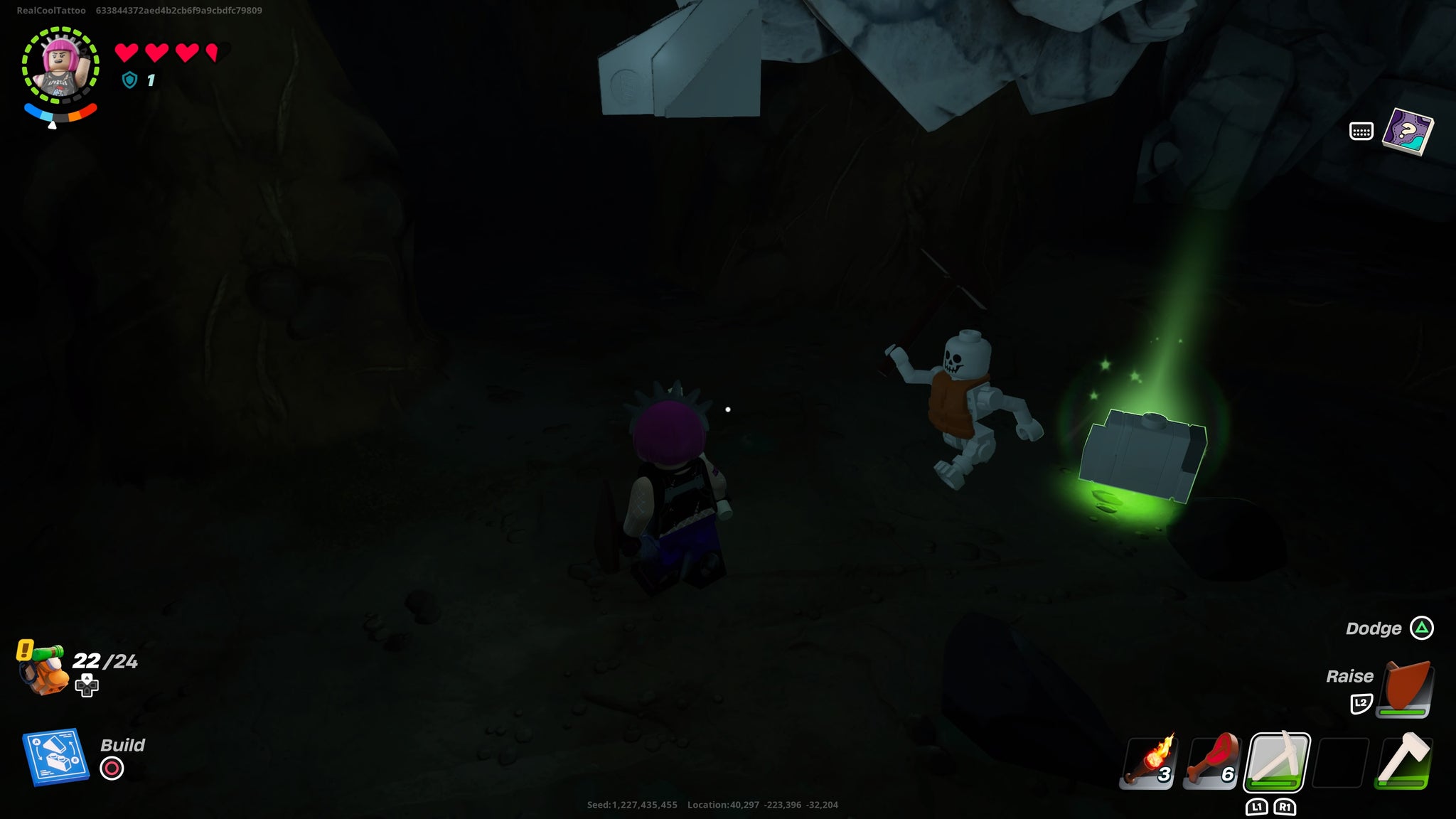 Power Chord collecting some marble from a cave in LEGO Fortnite - 3