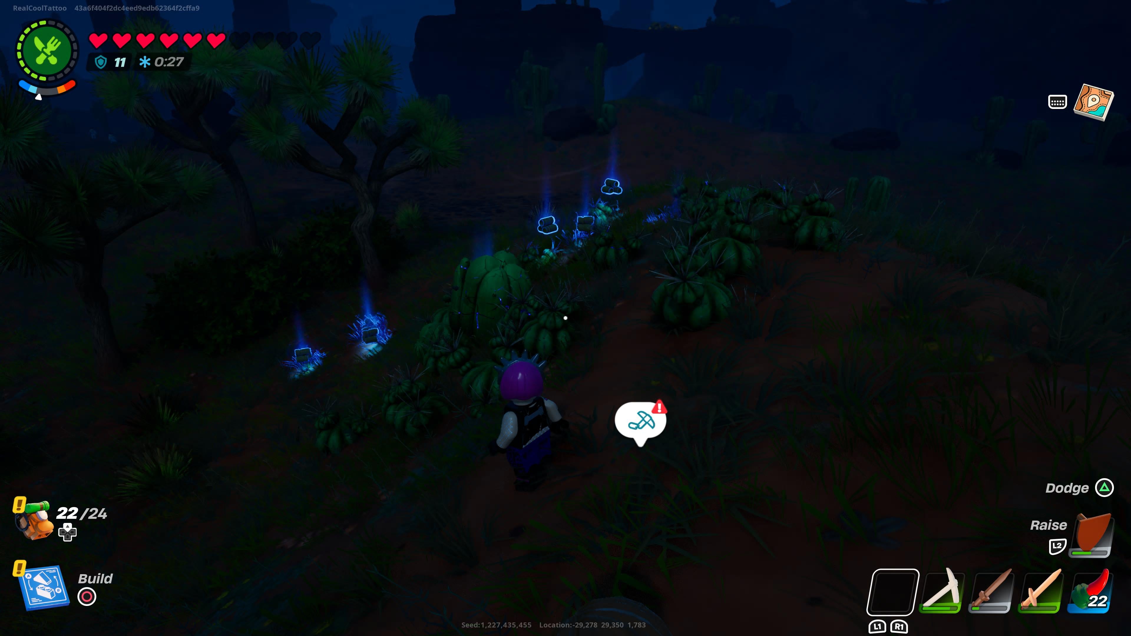 Power Chord collecting Flexwood from Cacti in LEGO Fortnite