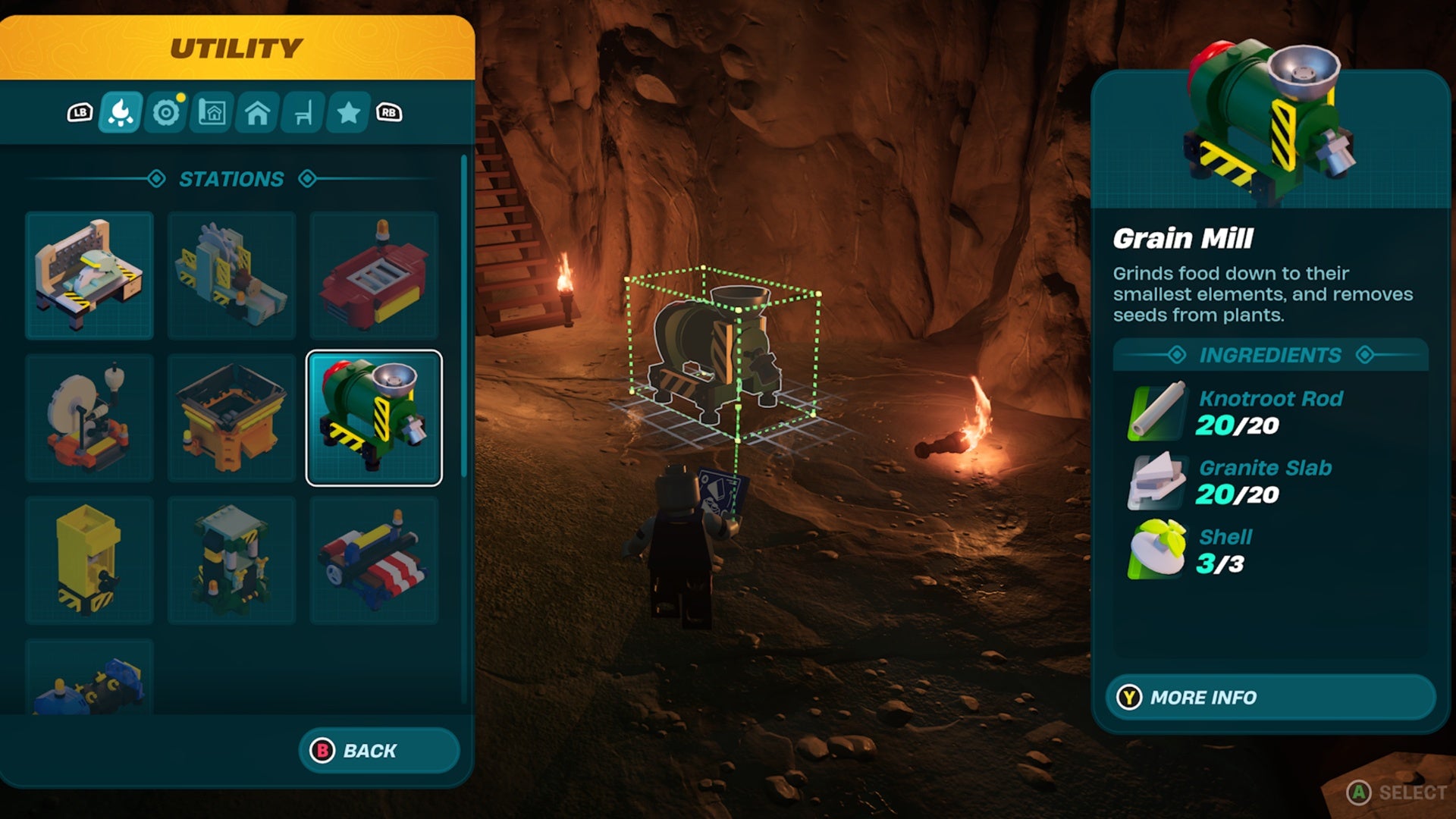 lego fortnite grain mill build option in cave