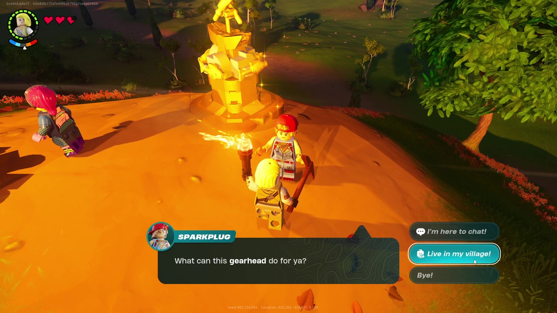 Inviting a LEGO Fortnite NPC to become a live-in villager, thanks to the nearby Village Square object. - 3