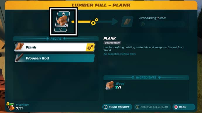 lego fortnite lumber mill menu wood input screen for planks