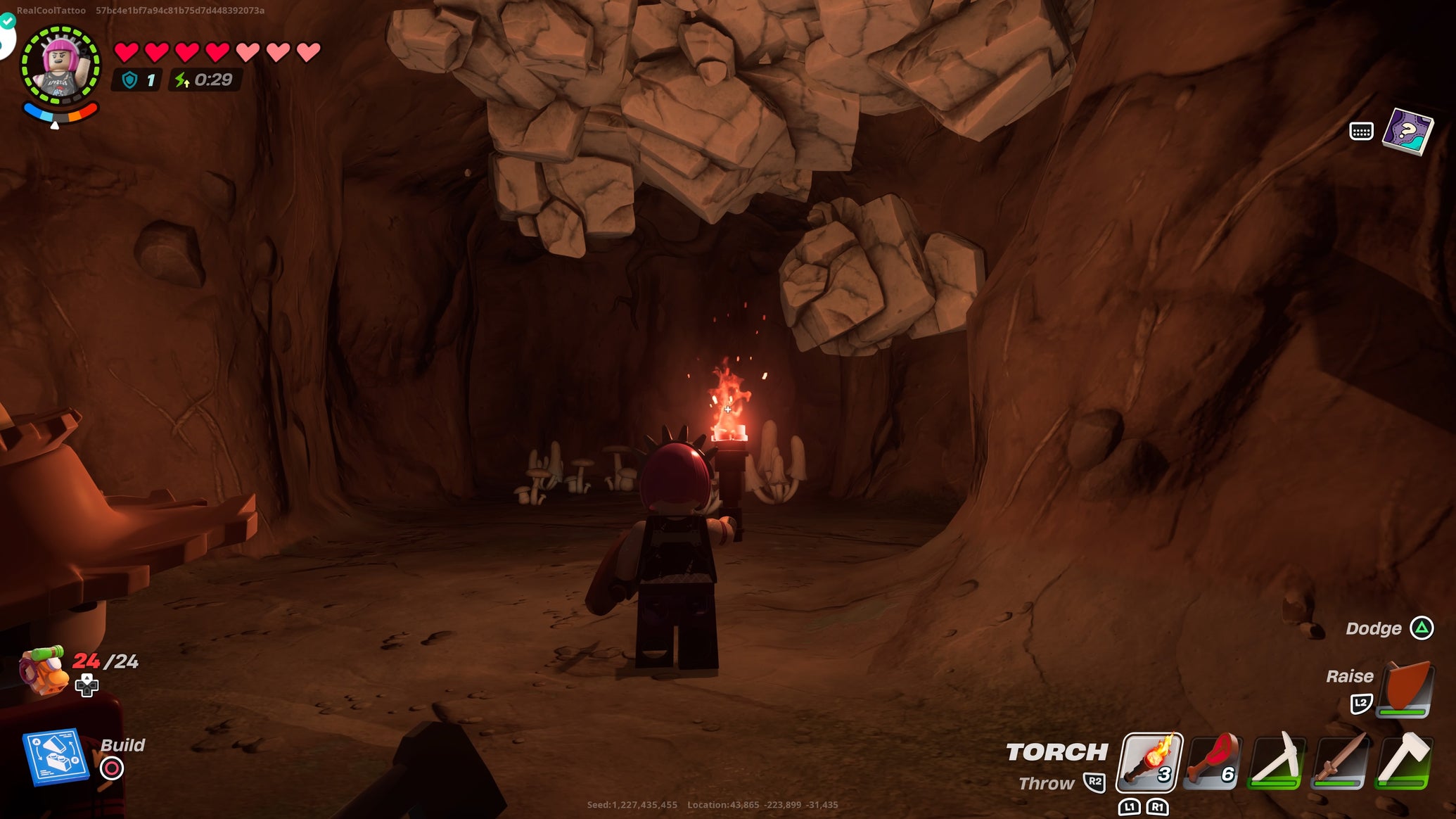 Power Chord standing next to some raw marble in a cave in LEGO Fortnite - 1