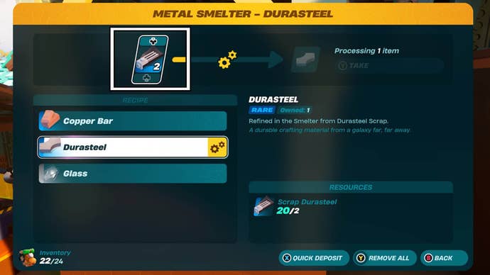 lego fortnite metal smelter input section durasteel recipe