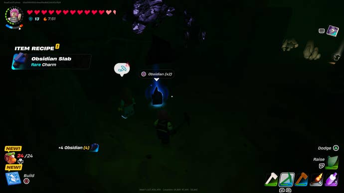 Power Chord collecting a shard of Obsidian in LEGO Fortnite