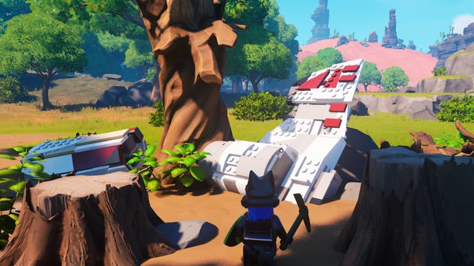 lego fortnite player facing rebel debris pile