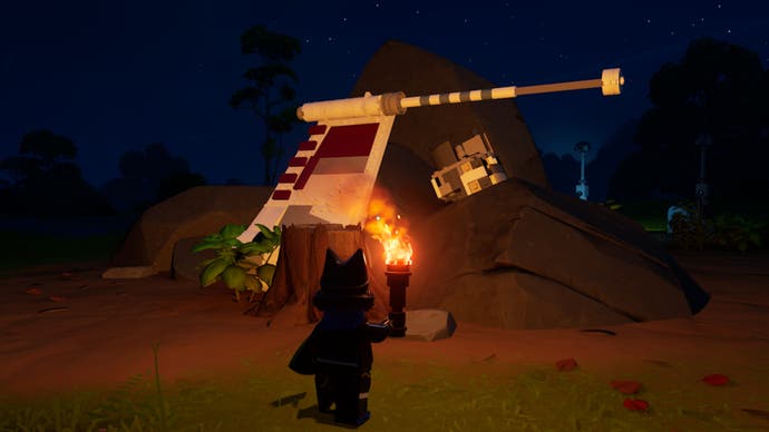 lego fortnite player facing x-wing crash debris