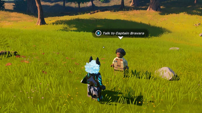 lego fortnite player talking to captain bravara