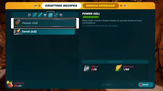 lego fortnite power cell recipe in crafting bench menu