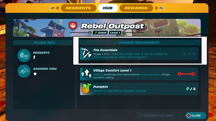 lego fortnite rebel village upgrade tasks