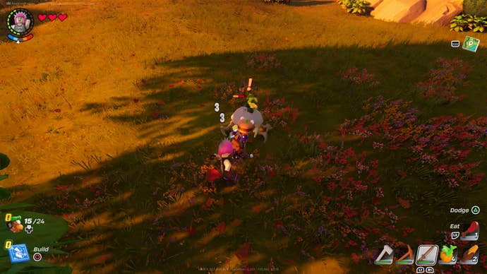 Power Chord fighting a Roller and taking its shell in LEGO Fortnite