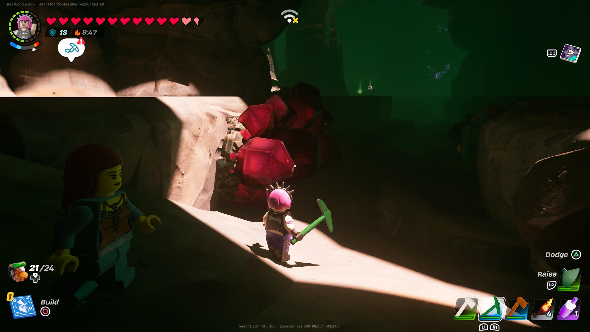 Power Chord standing next to a Ruby outcrop in LEGO Fortnite - 1