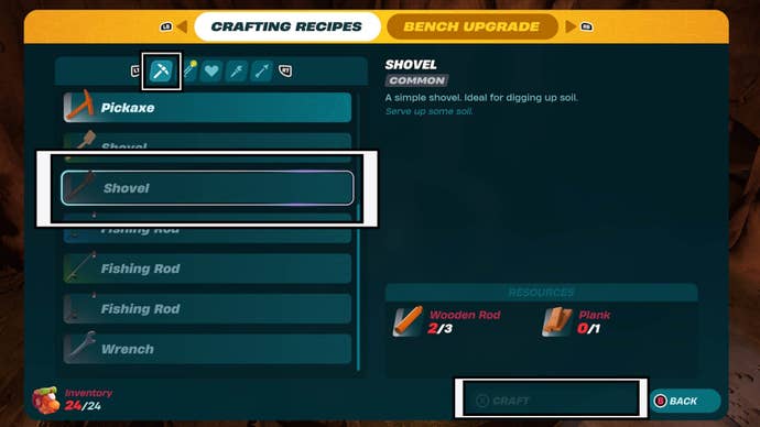 lego fortnite shovel recipe craft menu crafting bench