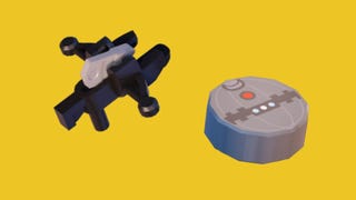 lego fortnite thermal detonater and wookie bowcaster weapons on yellow background
